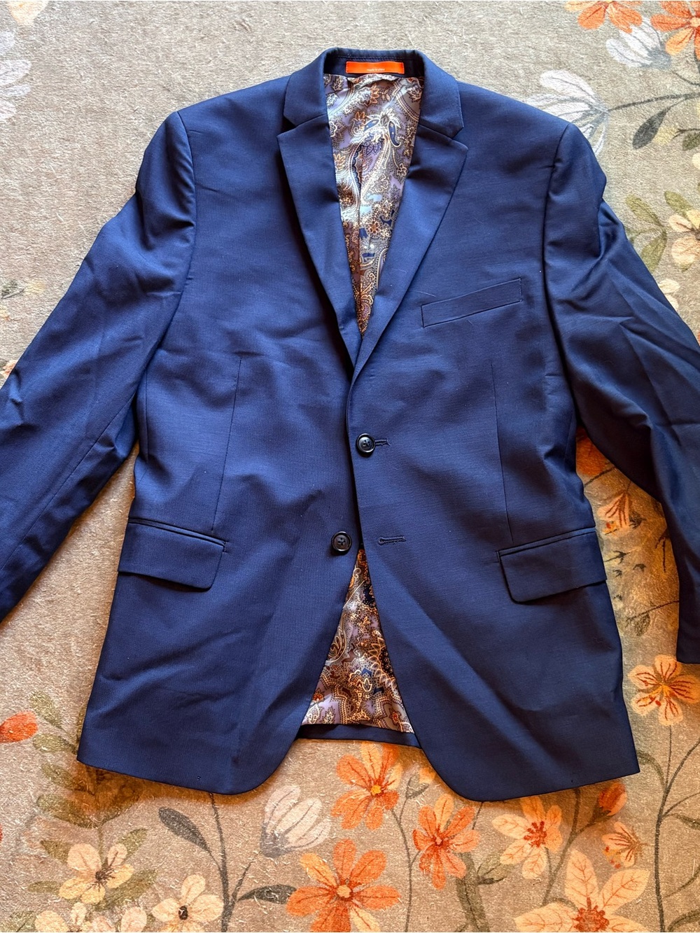 TALLIA Women’s Navy Two-Button Blazer with Patterned Lining